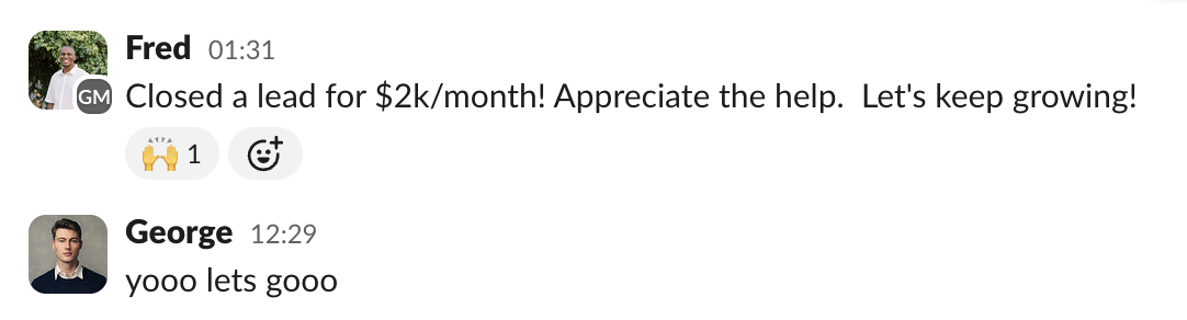 Good Marketing Slack — $2k/mo close