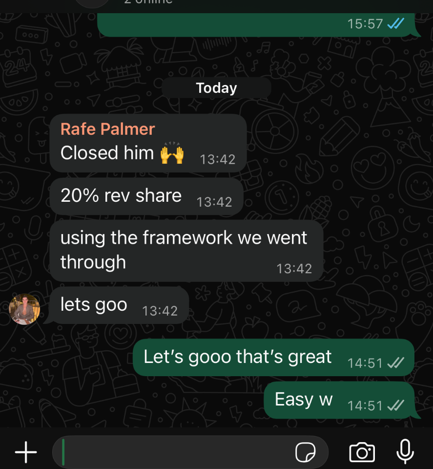 Rafe Palmer WhatsApp — thanks, helped incredible amounts