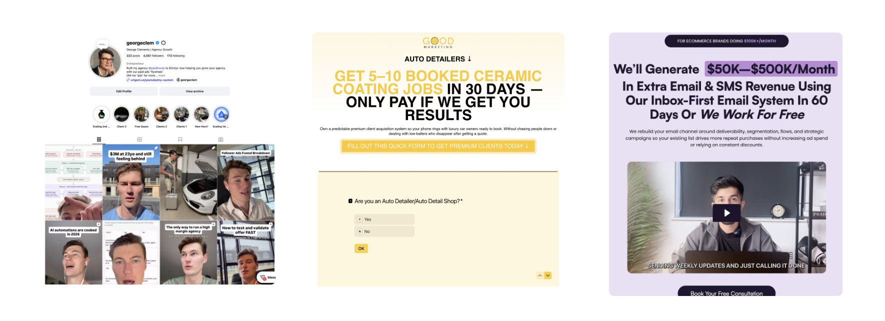 Example lead-form, VSL and follower funnel landing pages