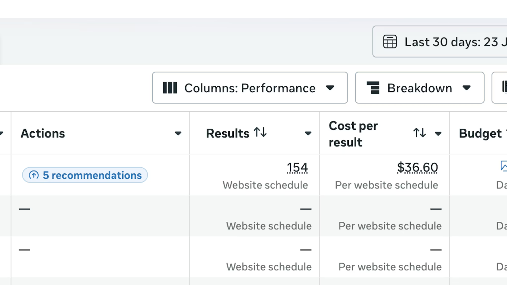 Pillar Media Meta ads dashboard — 154 booked calls