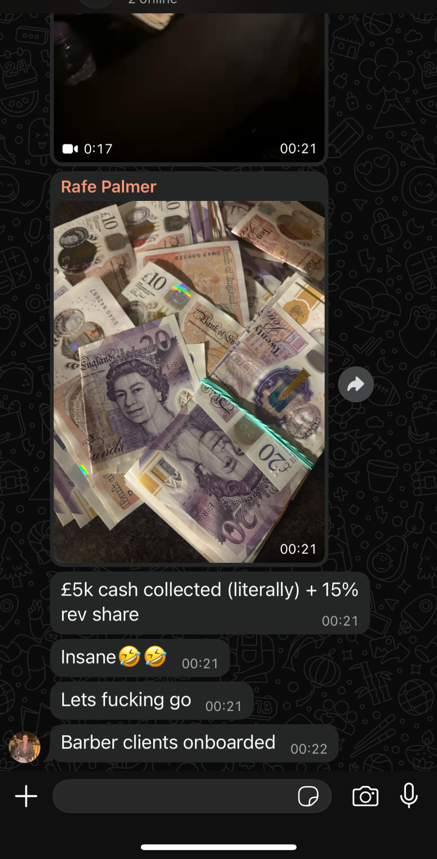 Rafe Palmer WhatsApp — closed him, 20% rev share using the framework